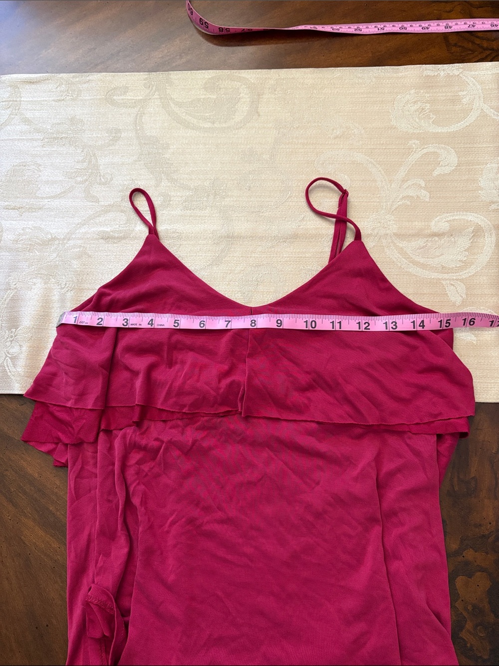Women’s Raspberry Pink Spaghetti Strap Ruffle Tank Top - Picture 6 of 8